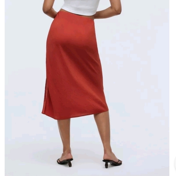 NWT Madewell Orange Clay Layton Pull On Midi Slip Skirt Size 12 - Picture 2 of 15
